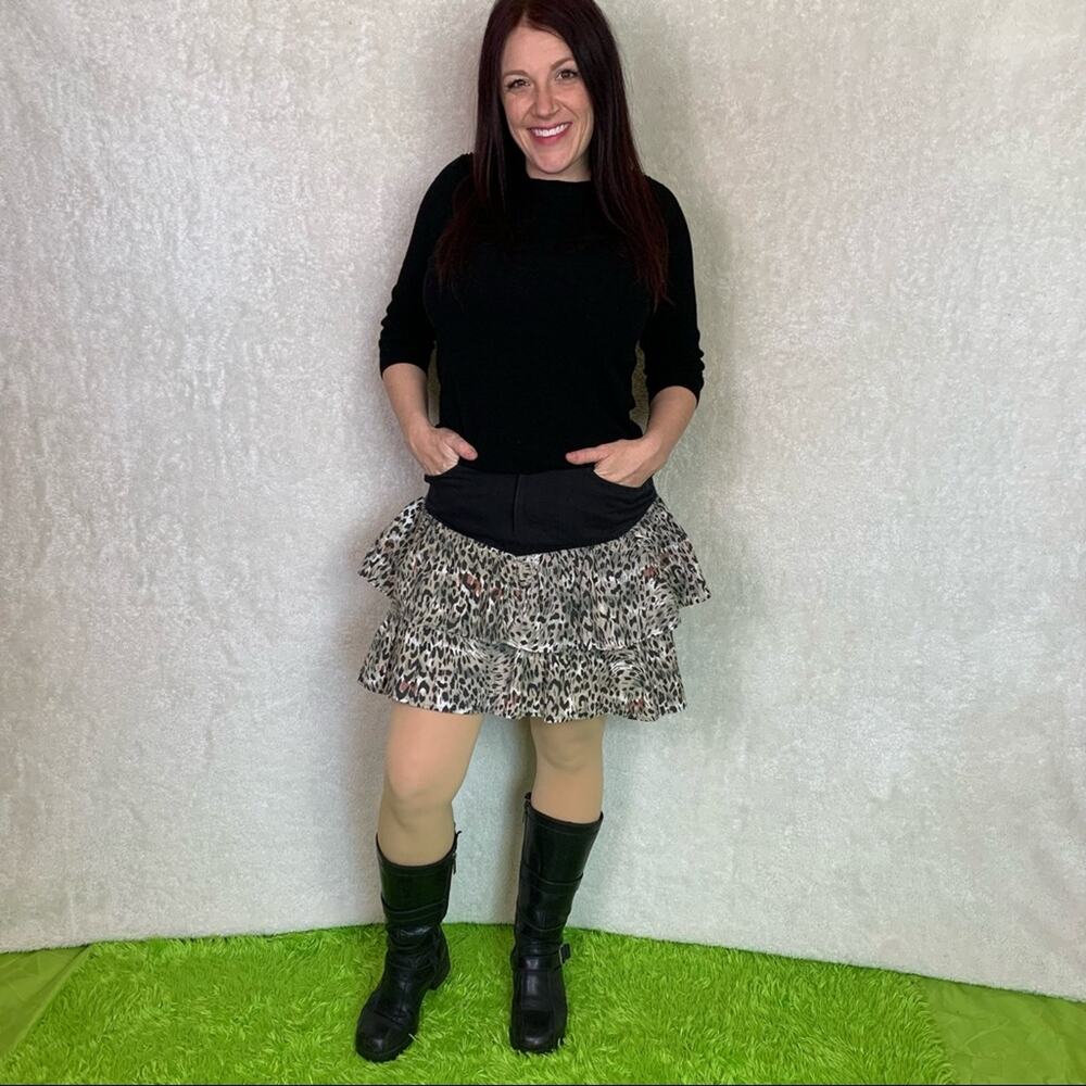 Vintage 80s Wild Honey California denim leopard‎ print tiered ruffle skirt, 11